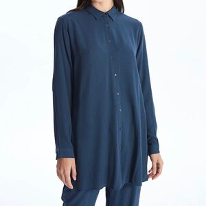 Navy Blue Button-Up Long Shirt